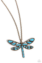 Load image into Gallery viewer, FLYING Low - Brass (Turquoise Dragonfly) Necklace