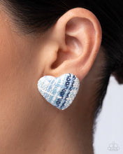 Load image into Gallery viewer, Sweetheart Stitching - Blue (Plaid Pattern Heart Post) Earring