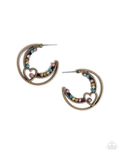 Load image into Gallery viewer, Sympathetic Sweetheart - Brass (Multicolored Heart Rhinestone) Earring