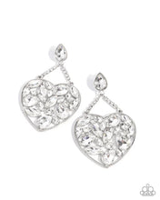 Load image into Gallery viewer, Glittery Gait - White (Rhinestone Heart) Post Earrings (LOP-1124)