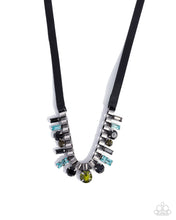 Load image into Gallery viewer, Ribbon Reveal - Green Rhinestone (Black Ribbon) Necklace