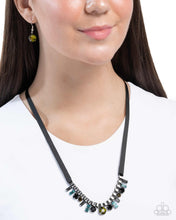 Load image into Gallery viewer, Ribbon Reveal - Green Rhinestone (Black Ribbon) Necklace
