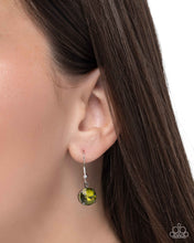 Load image into Gallery viewer, Ribbon Reveal - Green Rhinestone (Black Ribbon) Necklace