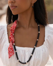 Load image into Gallery viewer, Bandana Ballad - Multi Red Bandana Black Bead Tie Short Necklace
