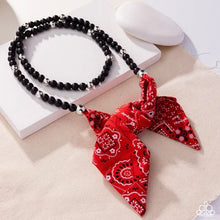 Load image into Gallery viewer, Bandana Ballad - Multi Red Bandana Black Bead Tie Short Necklace