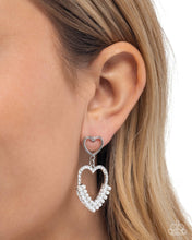 Load image into Gallery viewer, Dangling Damsel - White (Pearl/Rhinestone) Heart Earring