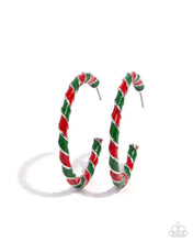 Load image into Gallery viewer, Candy Cane Lane - Multi (Red and Green Silver) Holiday Hoop Earrings