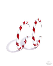 Load image into Gallery viewer, Candy Cane Lane - Red and White Striped Holiday Hoop Earrings