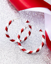 Load image into Gallery viewer, Candy Cane Lane - Red and White Striped Holiday Hoop Earrings