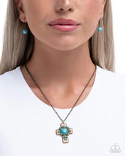 Load image into Gallery viewer, Heavenly Color - Brass (Turquoise/Heart) Cross Necklace