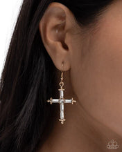Load image into Gallery viewer, Heavenly Homage - Gold Fitting/ White Gem (Cross) Earring