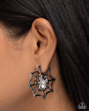 Load image into Gallery viewer, Spiderweb Showcase - Black (Gunmetal Spider) Hoop Earring