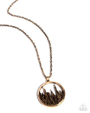 Load image into Gallery viewer, Sharp Skyscrapers - Gold Antiqued New York CityScape Pendant Necklace