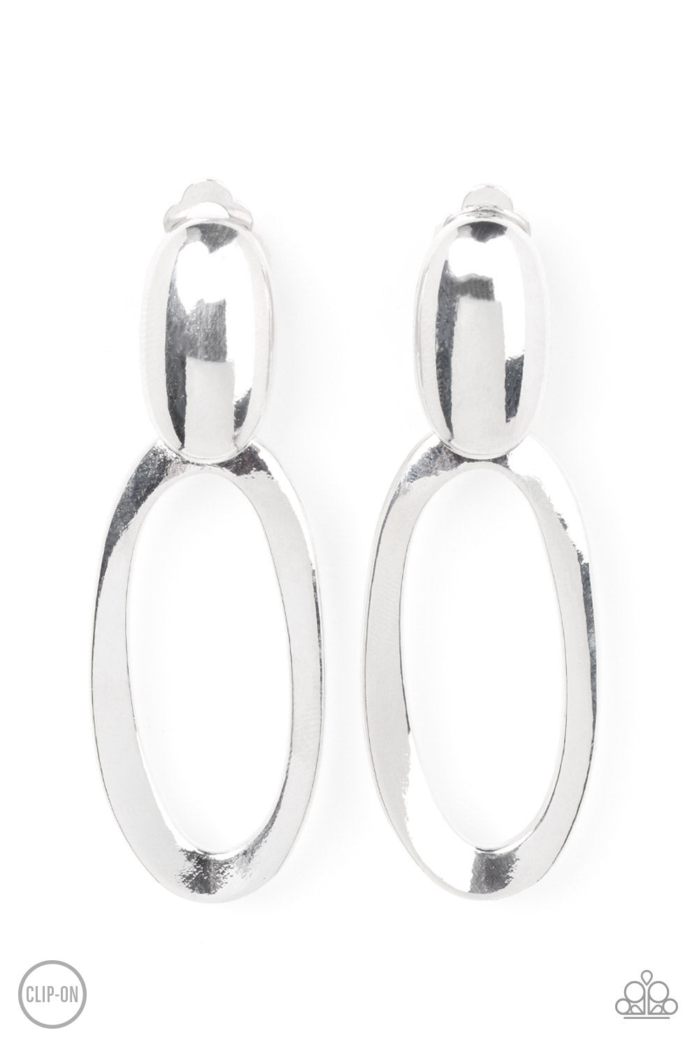 Pull OVAL! - Silver Clip-On Earring
