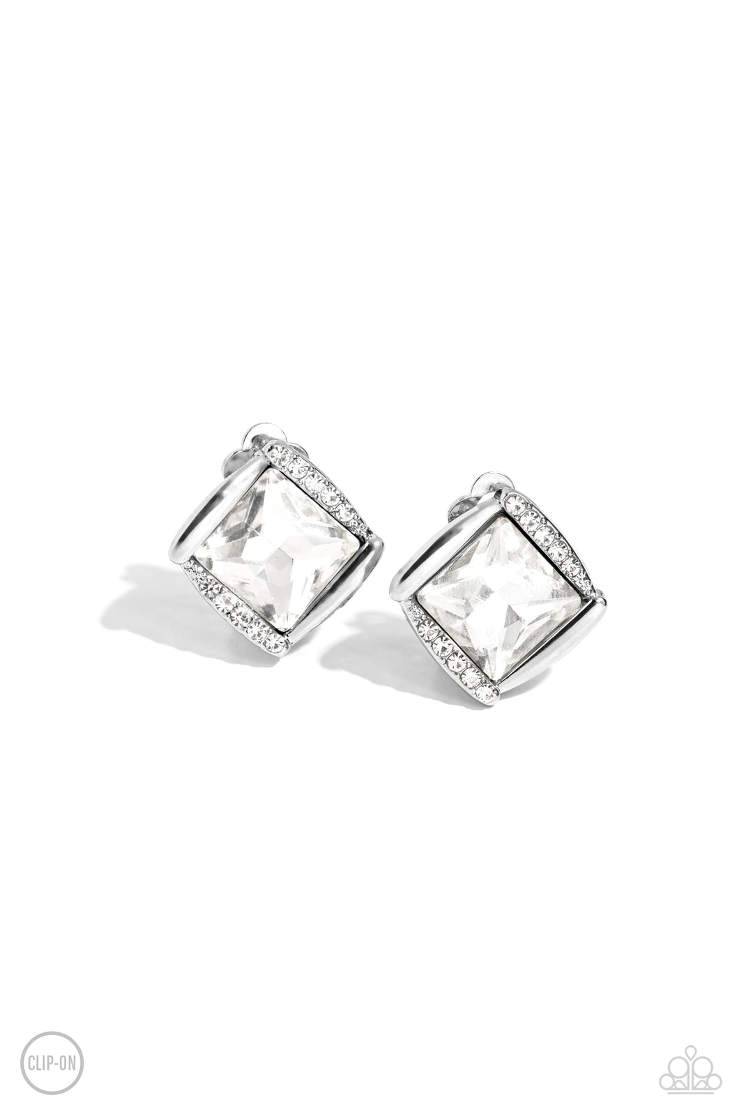 Sparkle Squared - White (Rhinestone) Clip-On Earring