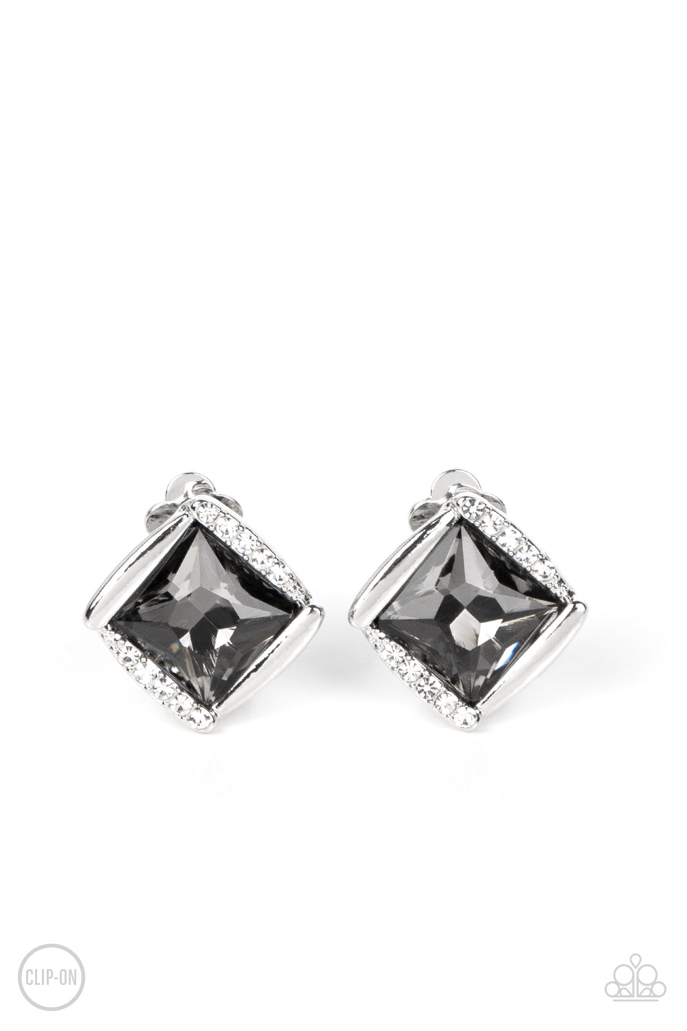 Sparkle Squared - Silver (Smoky) Clip-On Earring