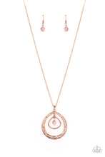 Load image into Gallery viewer, Tasteful Teardrops - Copper Necklace (with an iridescent peach crystal-like bead)