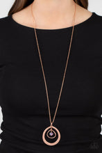 Load image into Gallery viewer, Tasteful Teardrops - Copper Necklace (with an iridescent peach crystal-like bead)