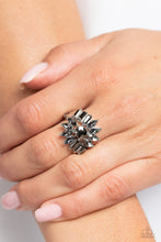 Load image into Gallery viewer, Untamable Universe - Silver (Smoky/Hematite) Rhinestone Petal Ring