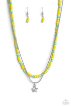 Load image into Gallery viewer, Starry Serendipity - Yellow (Blue and Green Seed Bead) Star Necklace