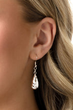 Load image into Gallery viewer, Teardrop Timbre - White (Clear/Silver /Hammered/Beveled Teardrop) Necklace