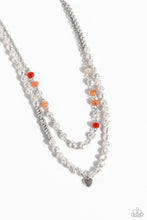 Load image into Gallery viewer, Pearl Pact - Orange (Cat's Eye Disc) Silver Heart Necklace