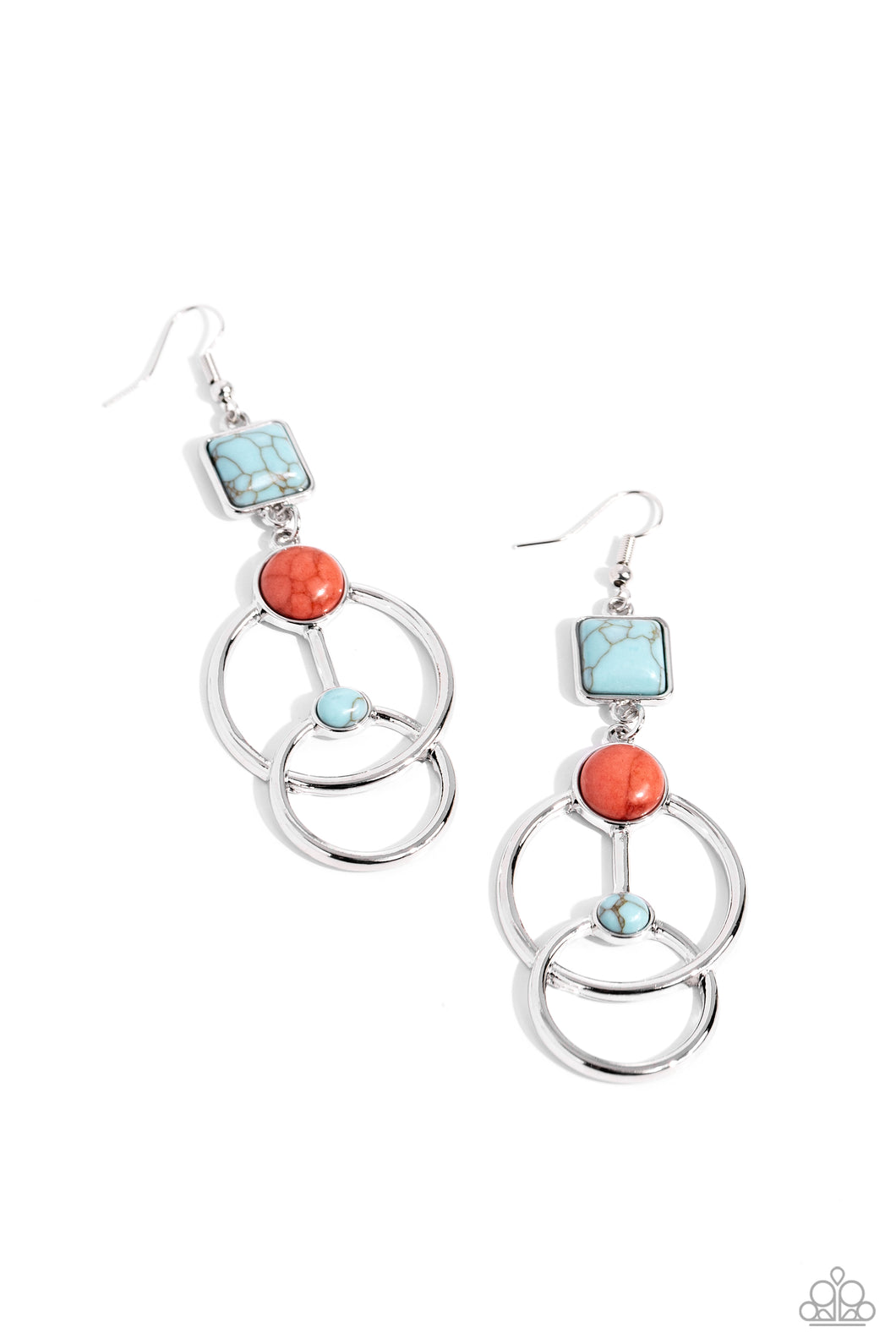 Interlocked Influence - Blue (turquoise and Red) Earring