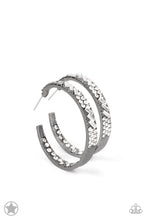 Load image into Gallery viewer, GLITZY By Association - Gunmetal (White Rhinestones) Hoop Earring