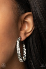 Load image into Gallery viewer, GLITZY By Association - Gunmetal (White Rhinestones) Hoop Earring
