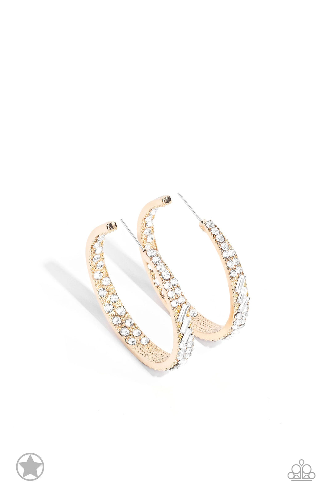 Glitzy By Association - Gold Hoop (Dipped in White Rhinestone) Earring