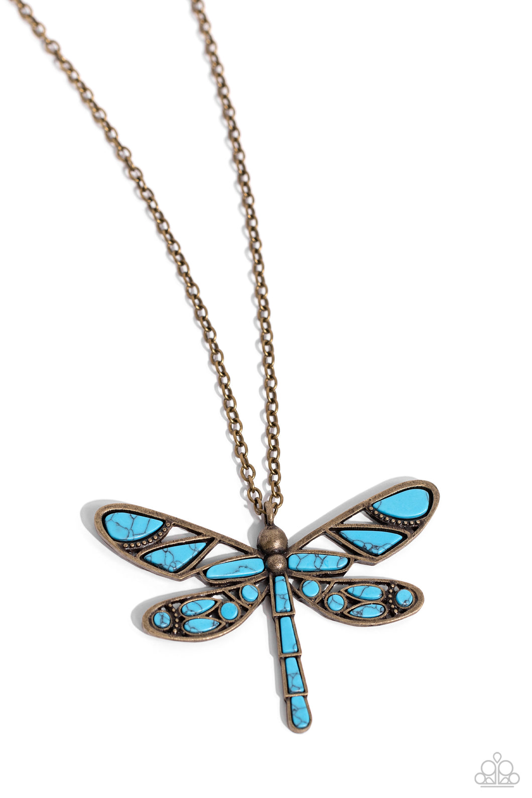 FLYING Low - Brass (Turquoise Dragonfly) Necklace