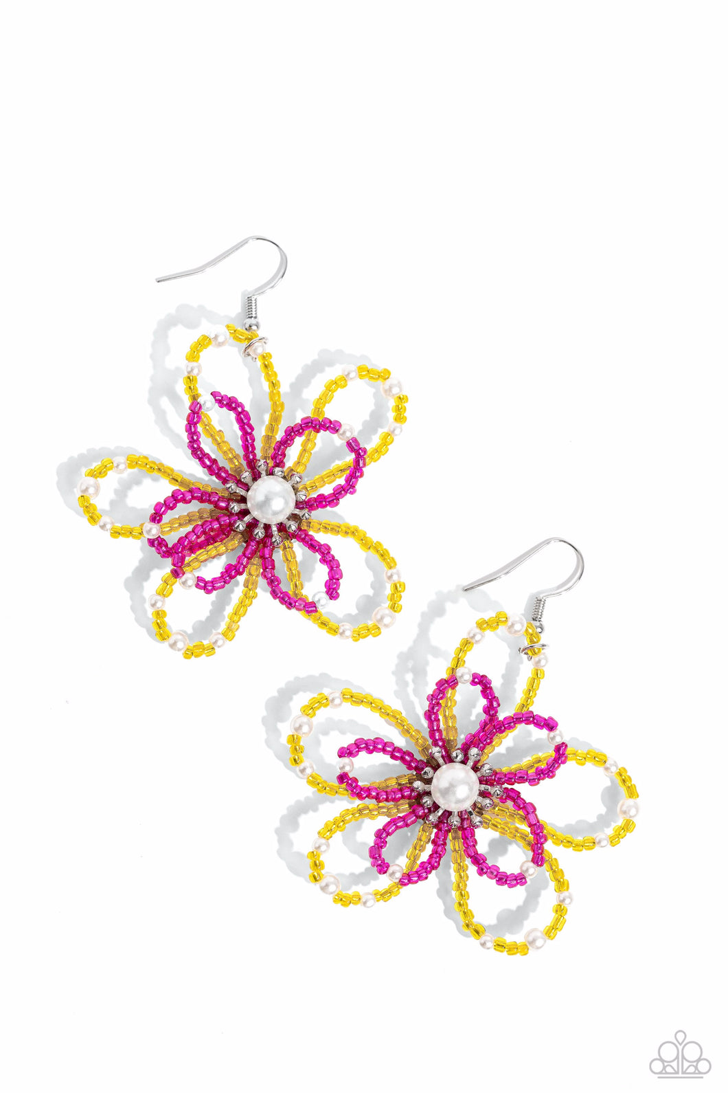 PEARL Crush - Yellow Seed Bead Flower (White Pearl Bloom) Earring