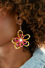 Load image into Gallery viewer, PEARL Crush - Yellow Seed Bead Flower (White Pearl Bloom) Earring

