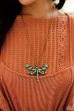 Load image into Gallery viewer, FLYING Low - Brass (Turquoise Dragonfly) Necklace
