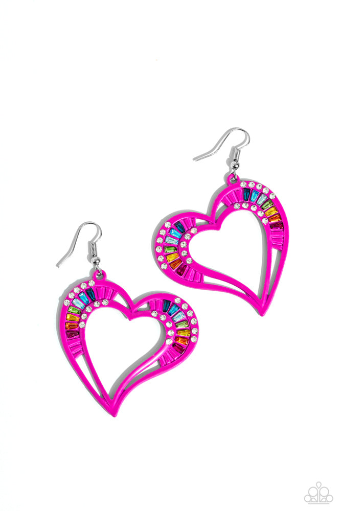 Embellished Emeralds - Pink Heart Earring