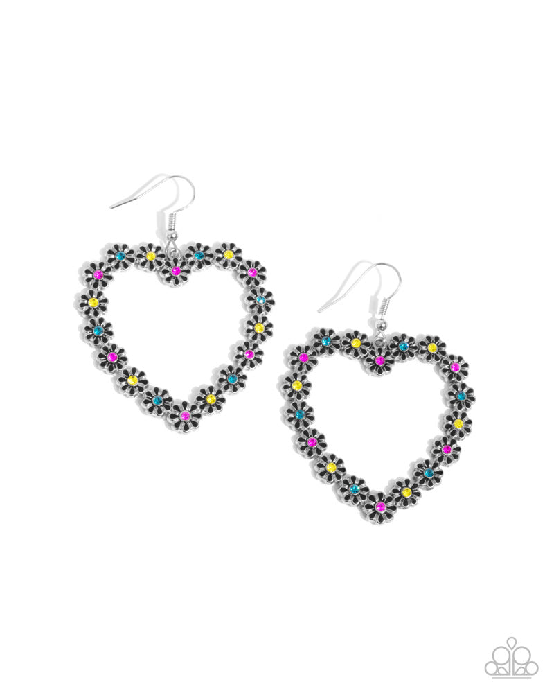 Beautiful Take - Black Painted (Multi Color Rhinestone Flower Silver) Heart Earring