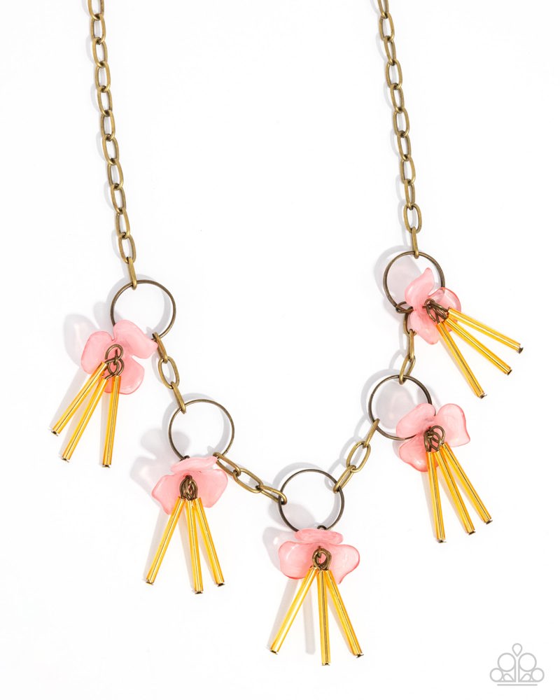 LEI of the Land - Brass (Pink Acrylic Flower) Necklace
