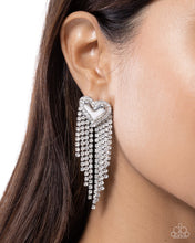 Load image into Gallery viewer, Sentimental Strands - White (Rhinestone) Heart Earring
