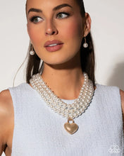 Load image into Gallery viewer, Lustrous Look - Gold Heart White Pearl Necklace (LOP-0726)
