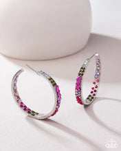 Load image into Gallery viewer, Glitzy by Association - Multi Pink Iridescent Rhinestone Silver Hoop Earrings
