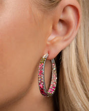 Load image into Gallery viewer, Glitzy by Association - Multi Pink Iridescent Rhinestone Silver Hoop Earrings
