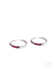 Load image into Gallery viewer, Glitzy by Association - Multi Pink Iridescent Rhinestone Silver Hoop Earrings
