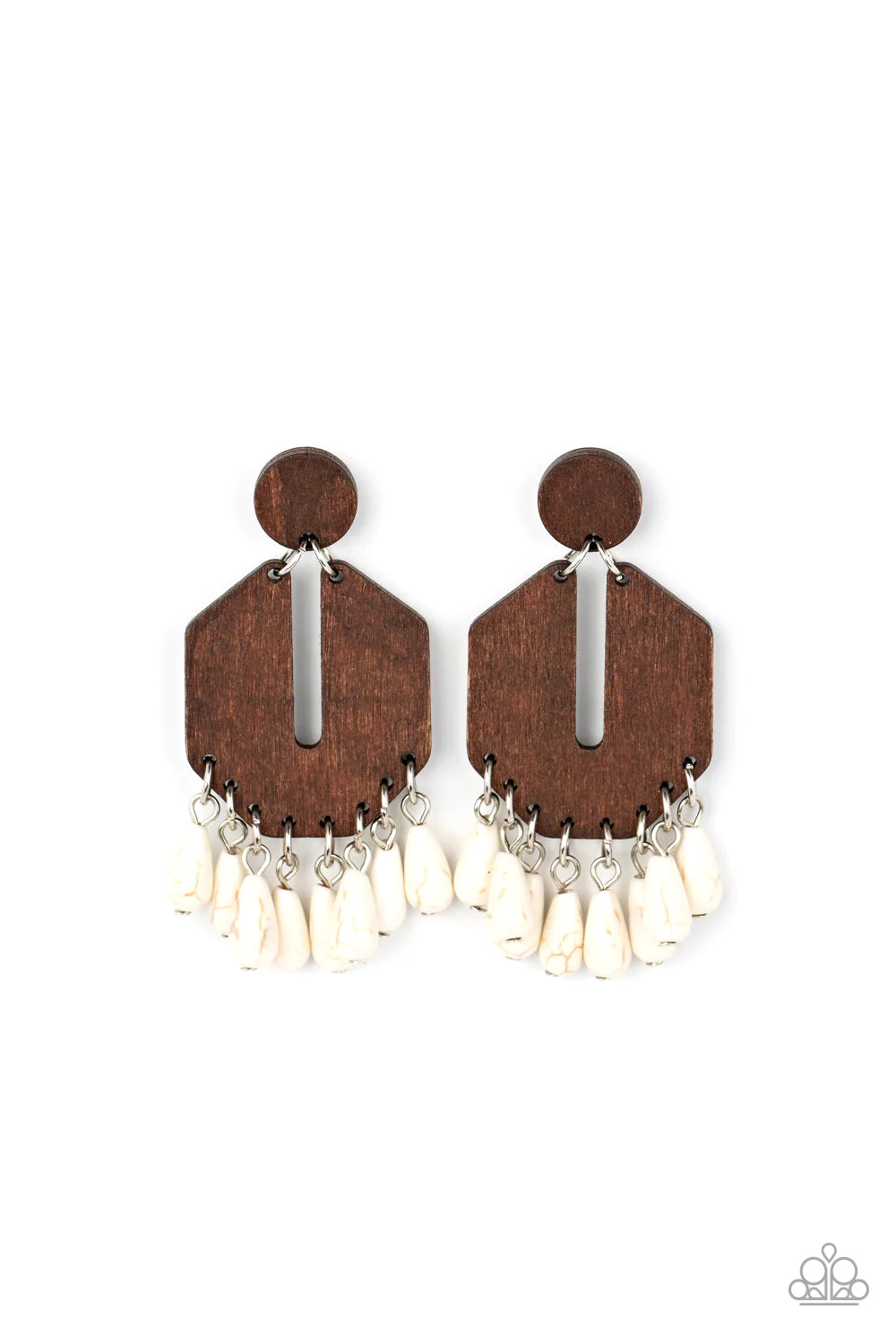 Western Retreat - White (Stone Bead) Wooden Post Earring