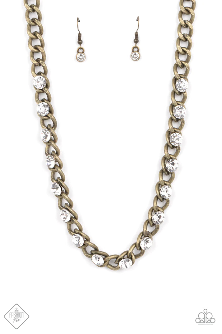 Major Moxie - Brass (White Rhinestone) Necklace (MM-0522)