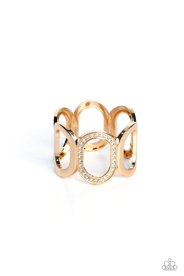 Opulent Ovals - Gold (White Rhinestone) Bracelet