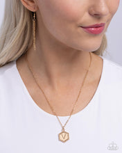 Load image into Gallery viewer, Emblematic Elegance - Gold - V Initial Necklace
