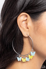 Load image into Gallery viewer, Bemusing Butterflies - Blue/Yellow (Hoop Butterfly) Earring
