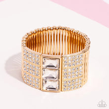 Load image into Gallery viewer, Dramatic Diva - Gold (White Rhinestone) Stretchy Bracelet (LOP-0624)
