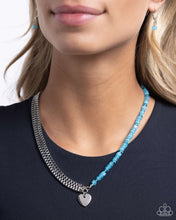 Load image into Gallery viewer, Squared Sweetheart - Blue (Bead) Heart Charm Necklace
