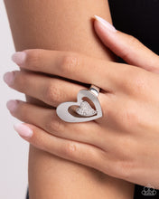 Load image into Gallery viewer, Abstract Amor - White (Rhinestone) Silver Heart) Ring
